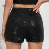 Women Shorts High Elastic Waist Shiny Sequin Solid Color Straight Slim Fit Soft Breathable Above Knee Length Club Party Beach Mini Shorts