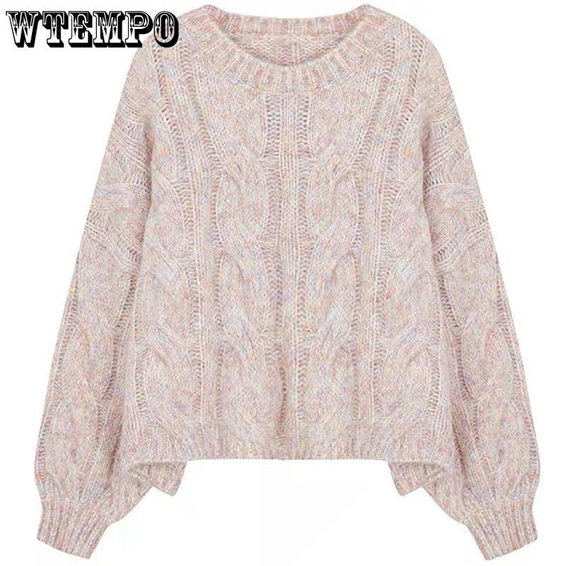 Rosa weicher Pullover für Damen, süße, lockere Oberbekleidung, Strickmode, Design Sense, kleiner Pullover, kurze Strickmode