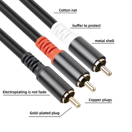 Audio Cable Professional RCA Male to Double-shielded Gold-plated 2 RCA Male Stereo Audio