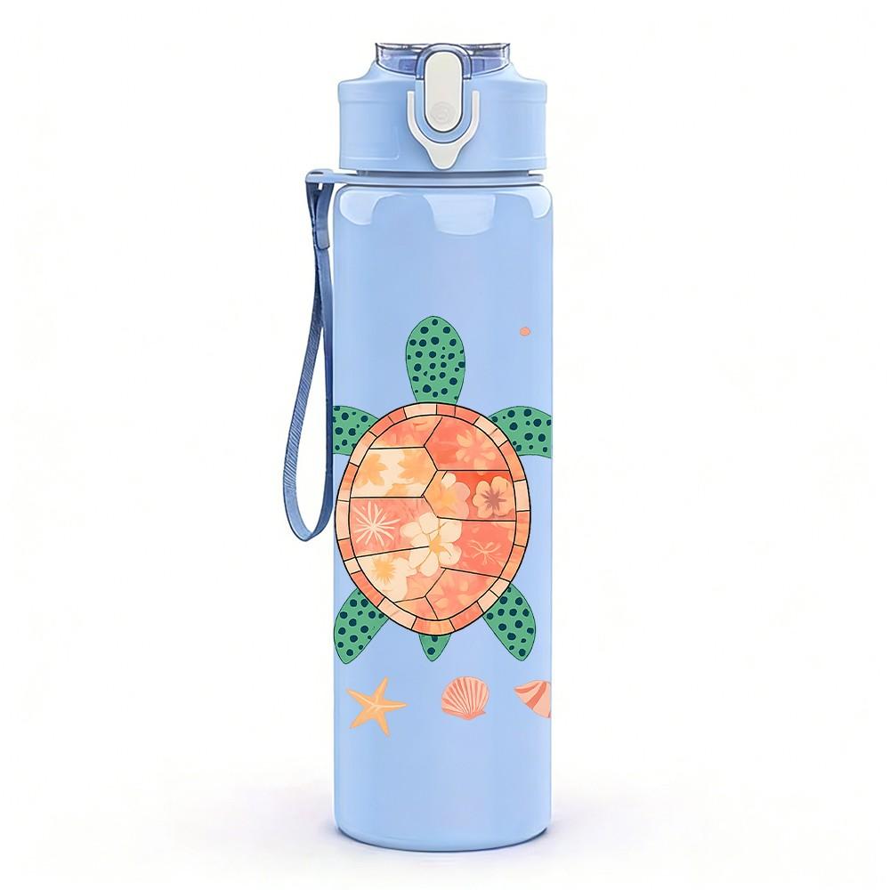 1PC Sea Turtle Starfish Tropical Print 750ml Color Plastic Sports Water Bottle Leakproof Flip Straw Lid Suitable for Sports Office Home Use