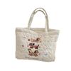 Adorable Quilted Cotton Dog Embroidery Handheld Tote Bag For Shopping And Lunch
