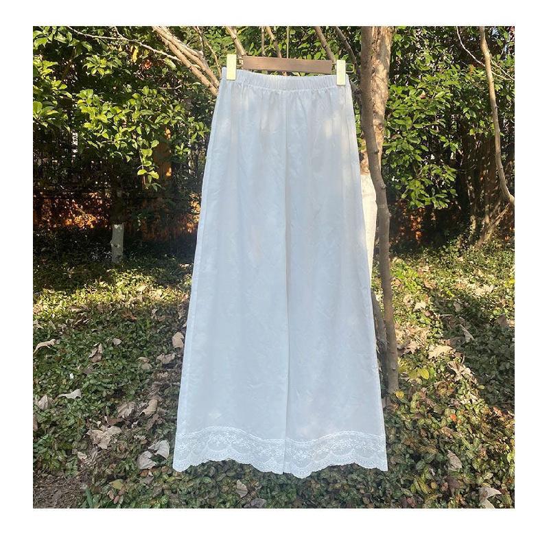 2026 Summer New Lace Patchwork Nine-Quarter Wide-Leg Pants Women's Casual Pants