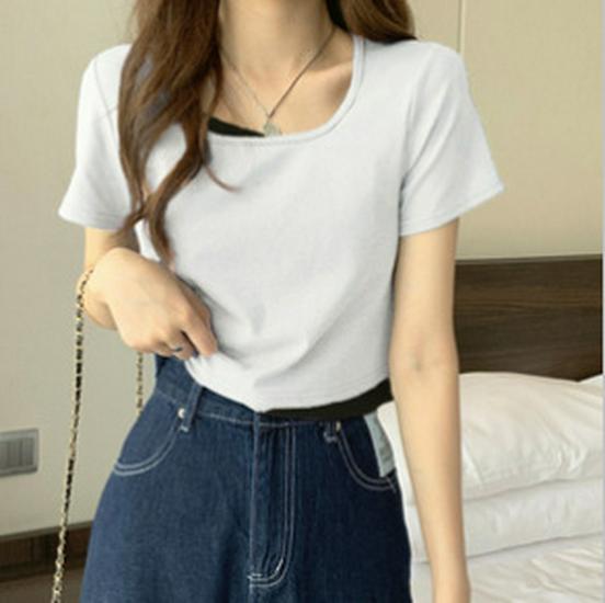 

Футболка 2021 года в корейском стиле с завышенной талией и короткими рукавами, многослойная