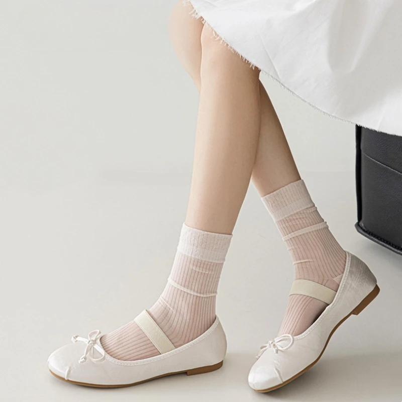 Hollow Out Summer Women Socks Breathable Mesh Thin Middle Tube Socks Ultra-thin Solid Color Black White Elastic Women Long Socks