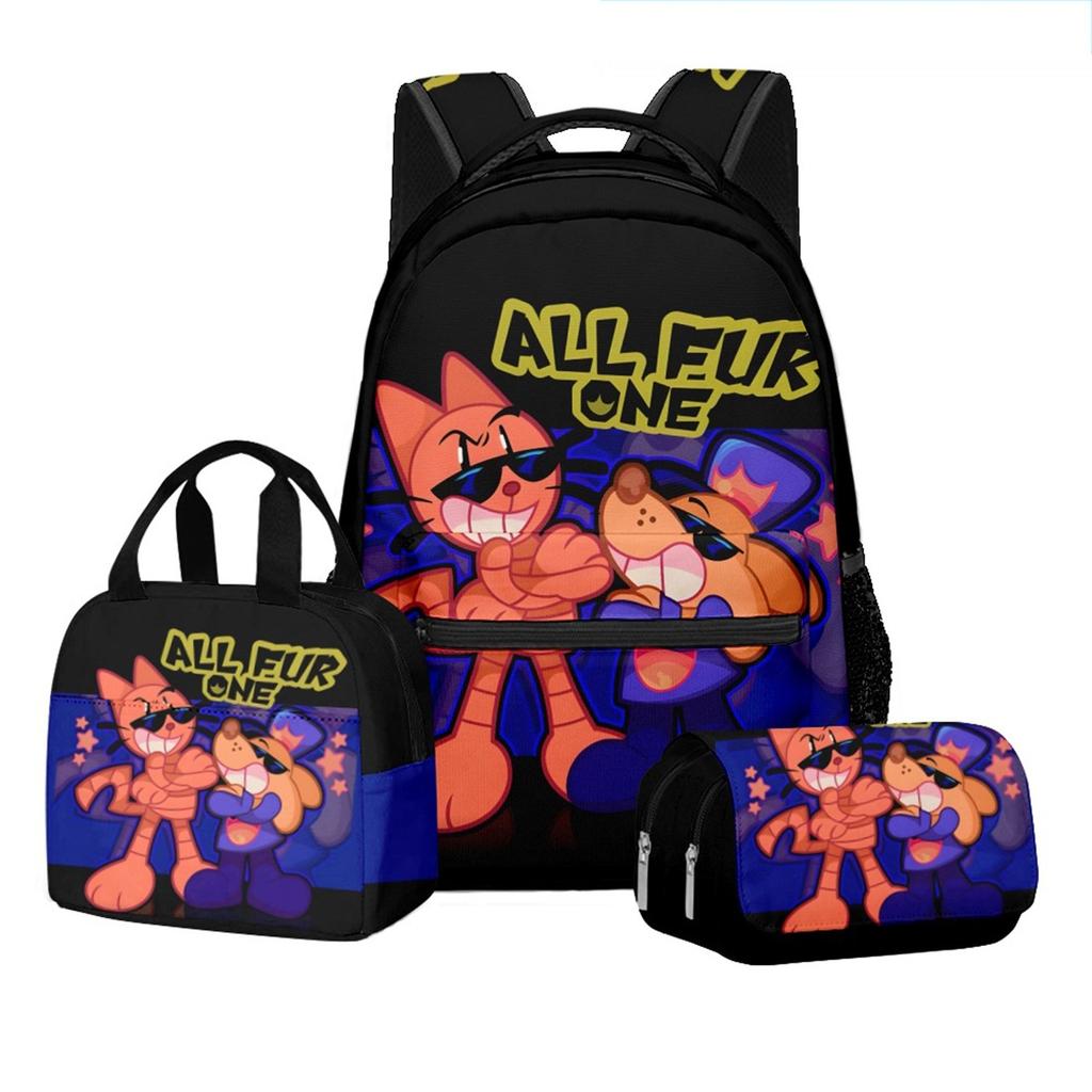 Movie Peripheral Print Backpack, School Bag Student Campus With Plush Ball Backpack