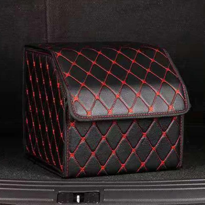 Car Mounted Large Capacity Storage Box Waterproof Foldable Strong Load-bearing Multifunctional Car Storage Box Car Accessories 30x30x30cm Red