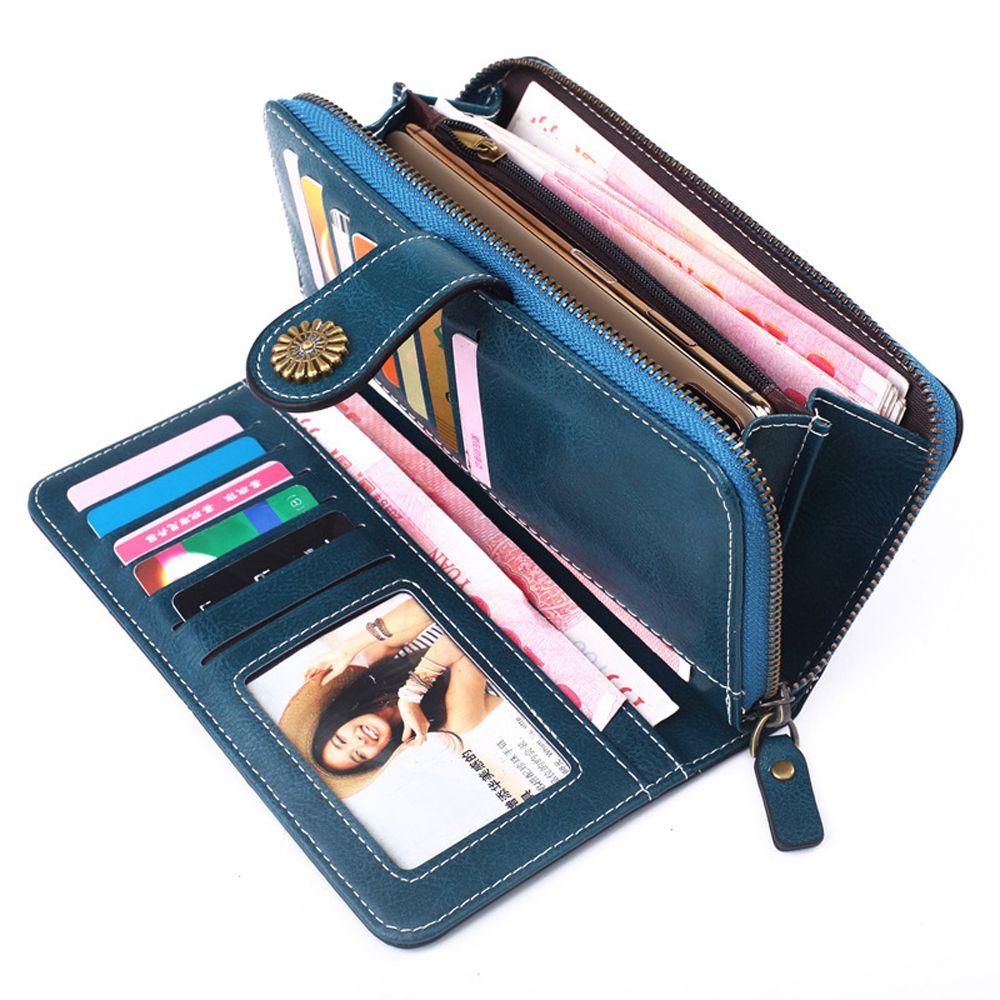 Elegant Vintage Zipper Flower PU Leather Korean Handbag Purse Wallets Women Coin Purse Card Holder
