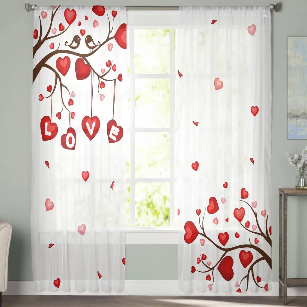 Valentine'S Day Love Modern Tulle Curtains For Living Room Bedroom Home Kitchen Window Sheer Curtains