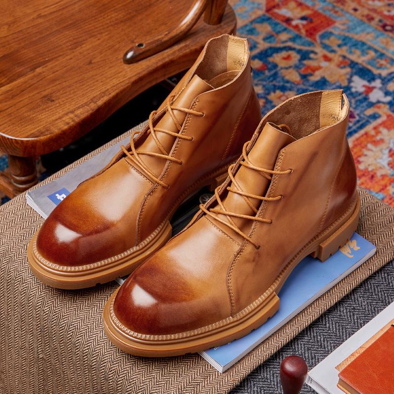 Martin Boots Men'S High-Top British Overalls Boots Versatile Trendy Shoes Winter Velvet Leather Short Boots Snow Boots