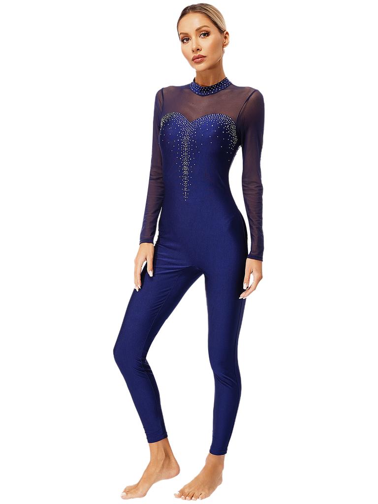 Jazz Dance Jumpsuit Rhythmic Gymnastics Stage Performance Wear Figure Skating Gymnastics Dance Costume Women Rhinestone Open Back Jumpsuit