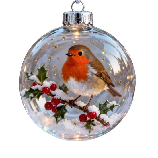Yousheng Bird Christmas Tree Ornament Handcrafted Clear Plastic Ball Ornaments with 3D Lifelike Birds Memorial Keepsake Gifts for Holiday Home Decor