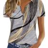 Summer Spring Mixed Color Wave Short Sleeve Zip T-shirt, Casual Fashion Top for Women, European American Style Crossbody Apparel