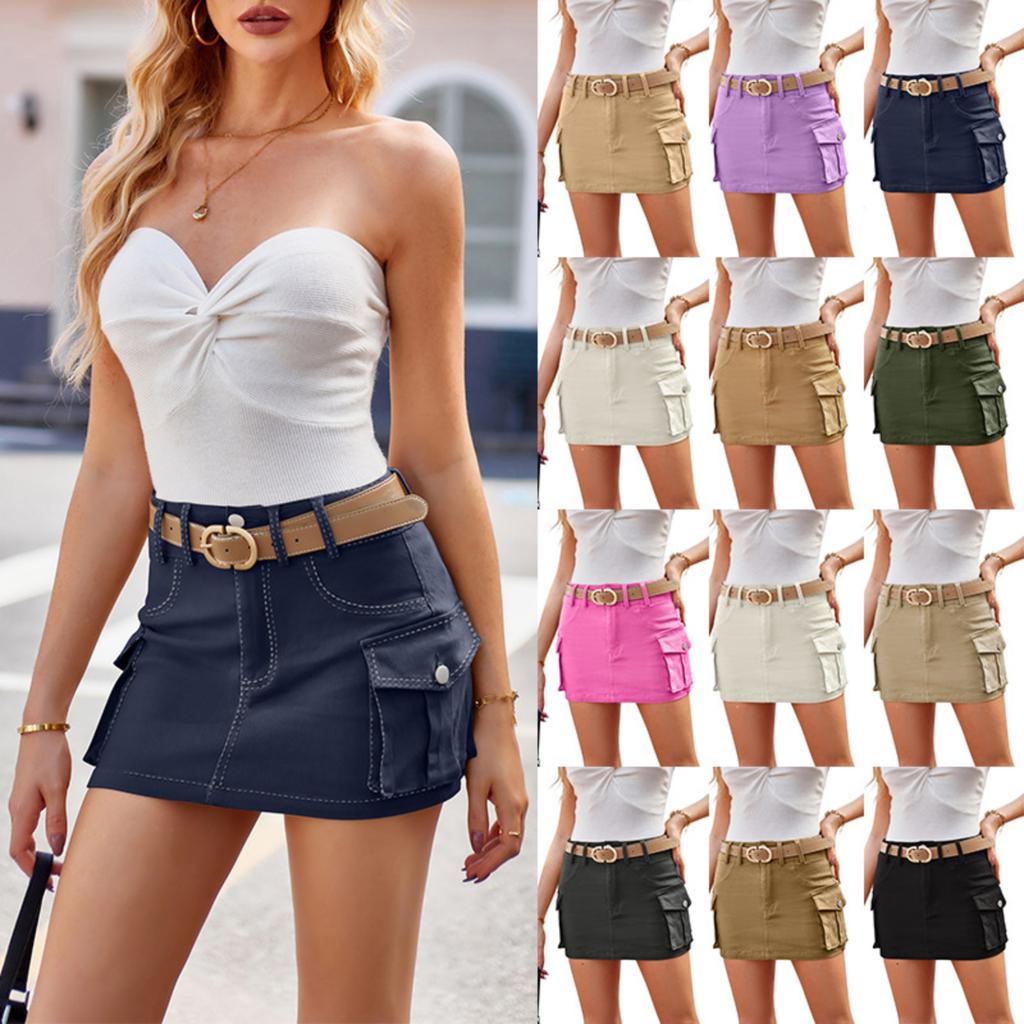 Women's Fashion Street Style Cargo Mini Skirt with Multiple Pockets High Waist Button Closure Casual Workwear Bottoms
