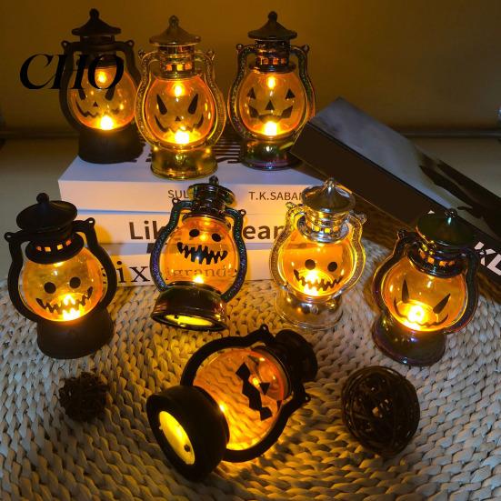 Small Size Pumpkin Lights Halloween Lantern Spooky Lamp with LED Candle Vintage Hanging Lanterns Decorative Light for Festive Party Porch Mantel