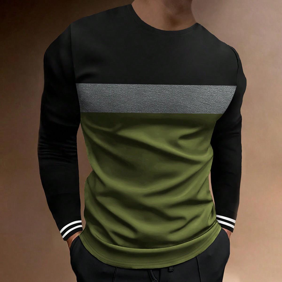 

Европейская модная одежда Мужская рубашка-поло с длинным рукавом в стиле колор-блок XL