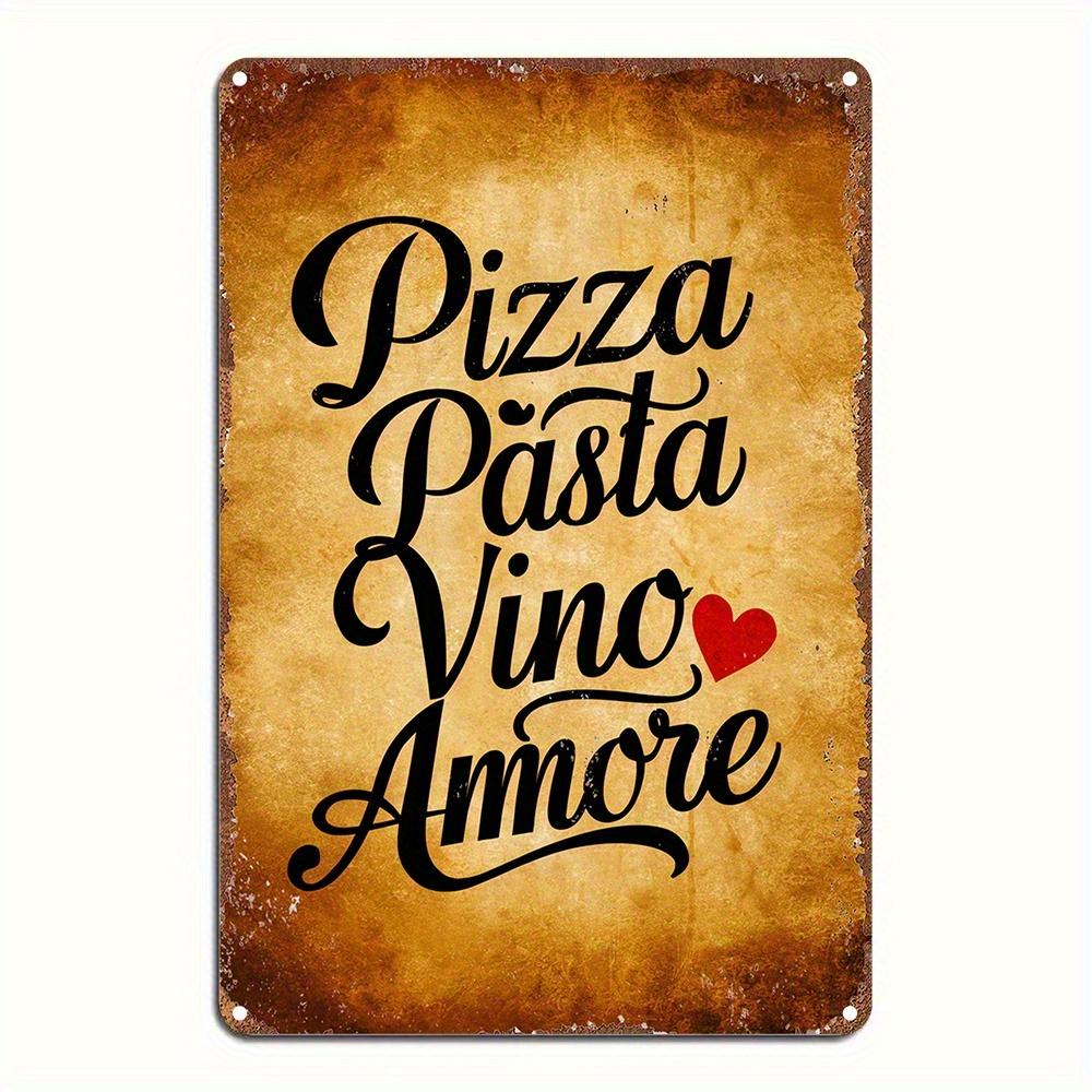 Hisun Tin Sign HD Tin Sign Pizza Pasta Vino Amore Vintage Italian Kitchen Metal Poster Retro Wall Art for Restaurant Decor 20x30