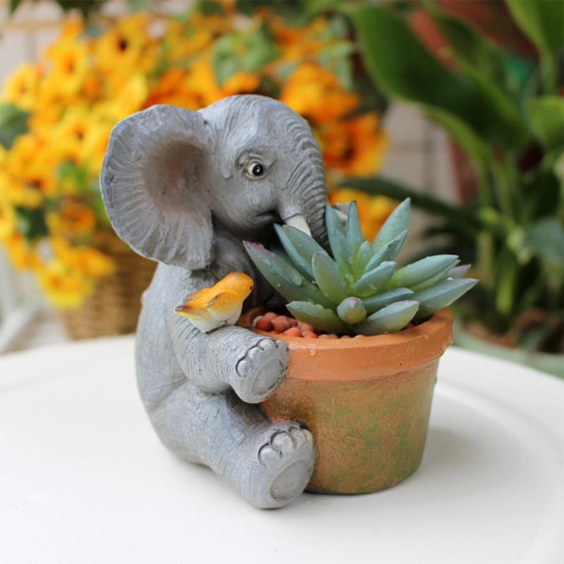 Creative Elephant Bird Planter Flower Pot For Home Garden Decoration Handpainted Resin Plant Pot For Indoor Outdoor