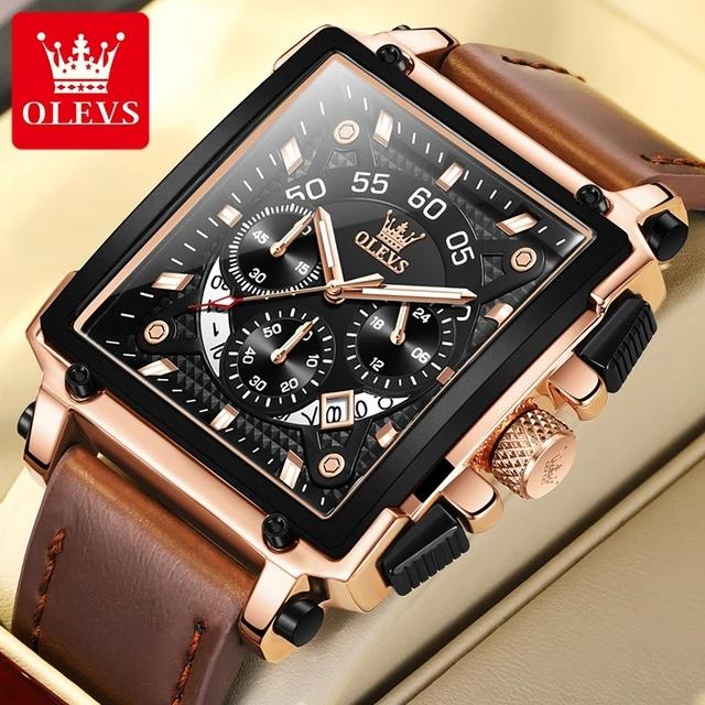 New Olevs 9919 Stone Gifts Waterproof Digital Sports Luxury Genuine Leather Strap Watches Men Wrist Men Japan Quartz Watch