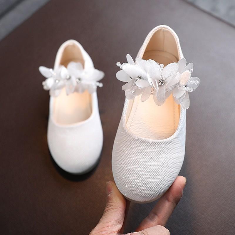 Fashion Children's Beaded Small Flower Leather Shoes Girls Princess Shoes Small And Medium Children Crystal Soft Bottom Dance Shoes