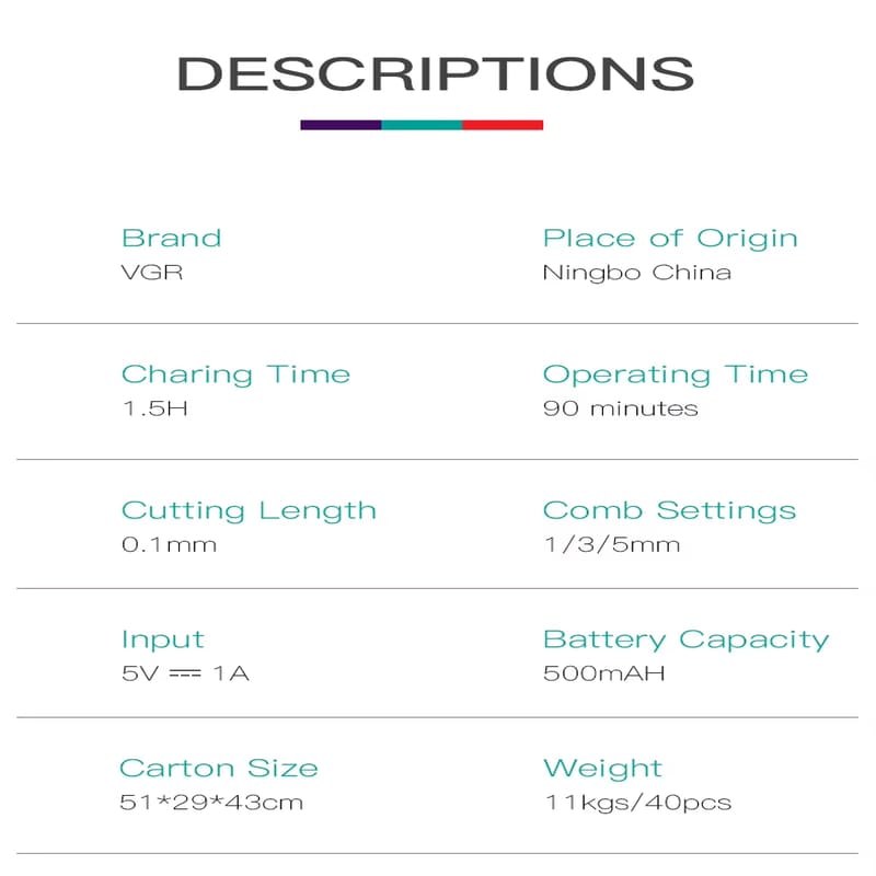 VGR High Quality Electric Shaver Hair Trimmer Portable Multi-Function Professional 2-in-1 Waterproof Beard Trimmer Home Men's Shaver Razor V-393