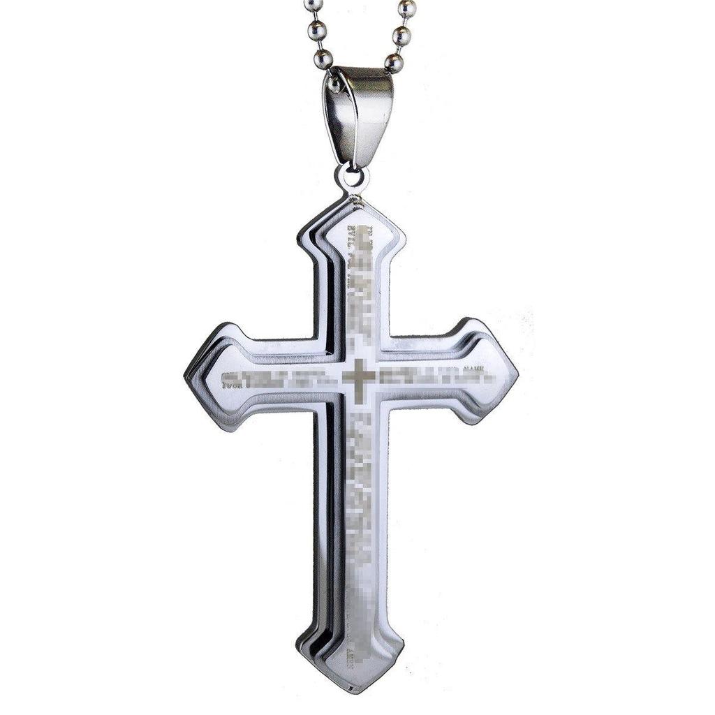 Colar Pingente Europeu e Americano Retrô de Três Camadas Cruz Aço Titânio N1079