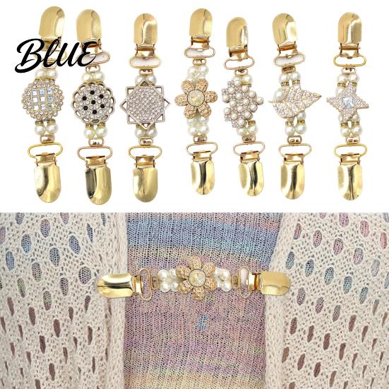 Metal Collar Brooch 2Pcs Vintage Sweater Clips for Women Girls, Retro Faux Pearl And Rhinestones Cardigan Clips, Elegant Clasp Pin Dresses Shawls,