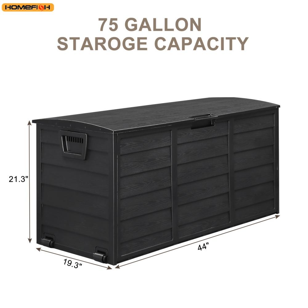 75gal 280L Outdoor Garden Plastic Storage Deck Box Chest Tools Cushions Toys Lockable Seat BLACK