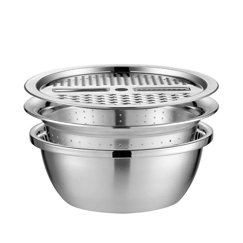 Multifunctional Stainless Steel Grater and Drain Basin Set with Slicer and Non-Magnetic Rice Sieve