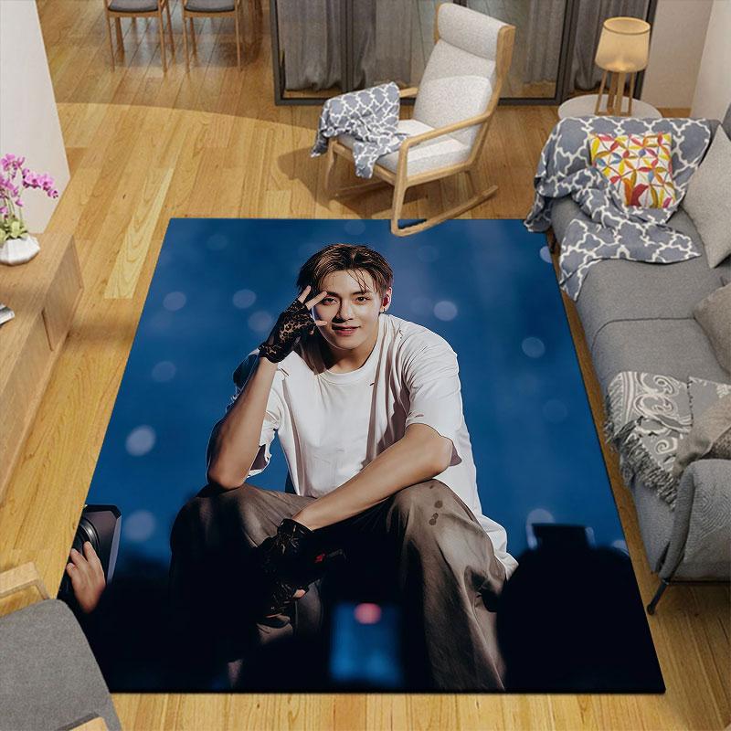 V Flannel Printed Carpet, Home Sofa Decoration for Living Room & Bedroom, Non‑Slip Play Flannel Floor Mat for Game Room