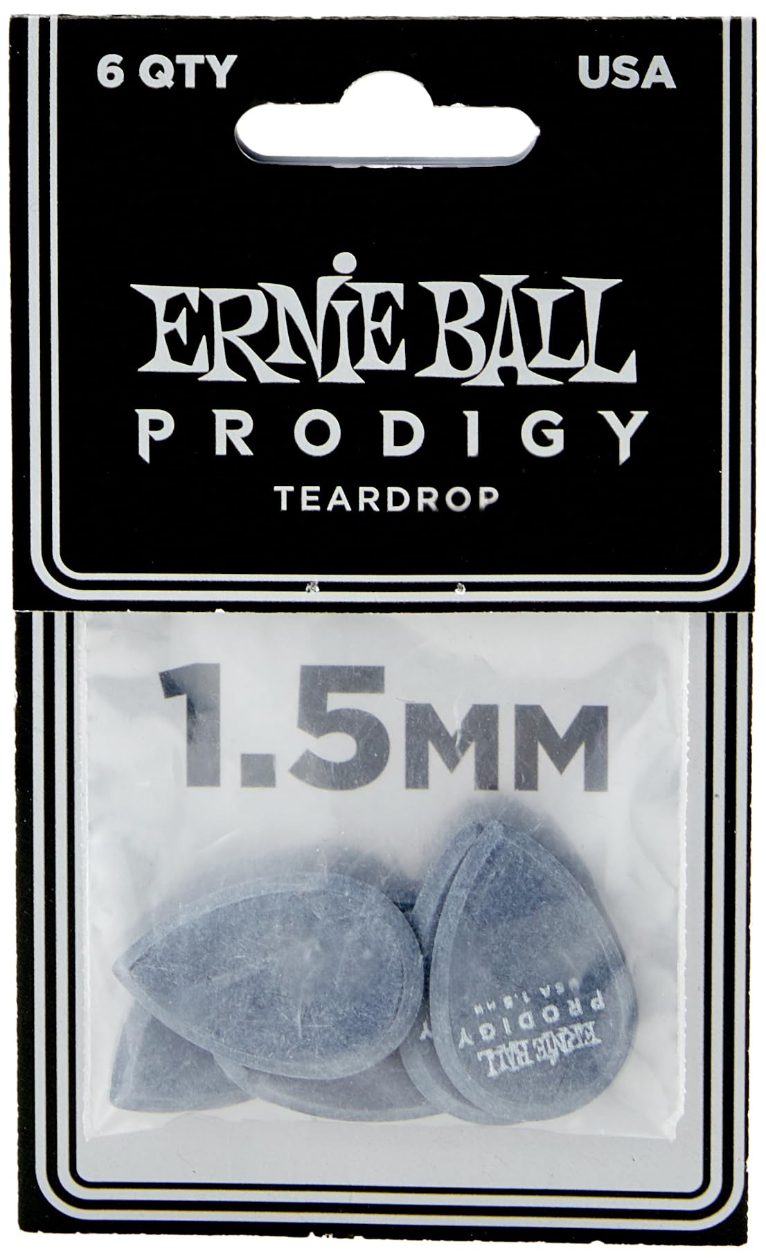 

Гитарный медиатор ERNIE BALL 9330 BLACK TEARDROP PRODIGY Teardrop Delrin Black 6 Pack [оригинальный продукт] 1,5 мм чёрный