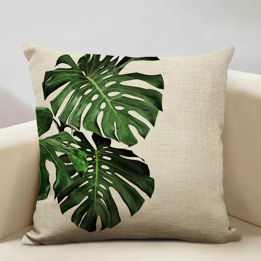 Plant Leaf Cushion Cover Home Decoration Sofa Chair Car Pillow Case Soft Linen Pillowcase 45x45cm