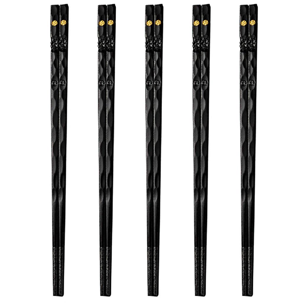 5 Pairs Reusable Non-slip Chopsticks Alloy Chinese Chopsticks Black Gold Chopsticks Set Korean Food Sushi Sticks Chopsticks