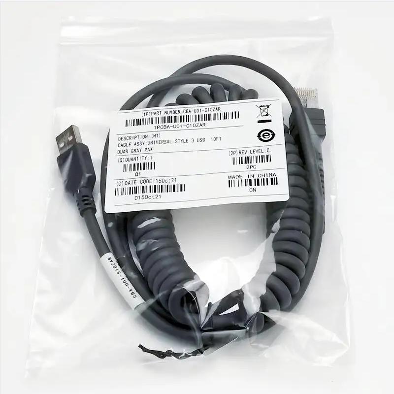 3 Meters Retractable Spiral Spring Coiled RJ45 to USB Cable for Zebra Symbol LS2208 DS2208 LS4208 LS4478 DS9208 DS3578 DS9208 3 m серый