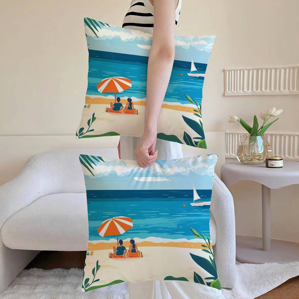 Charming Seaside Retreat Pillow Case Anti-dustmite Pillowcase Invisible Zipper Silky Short Plush Sofa Cushion Cover