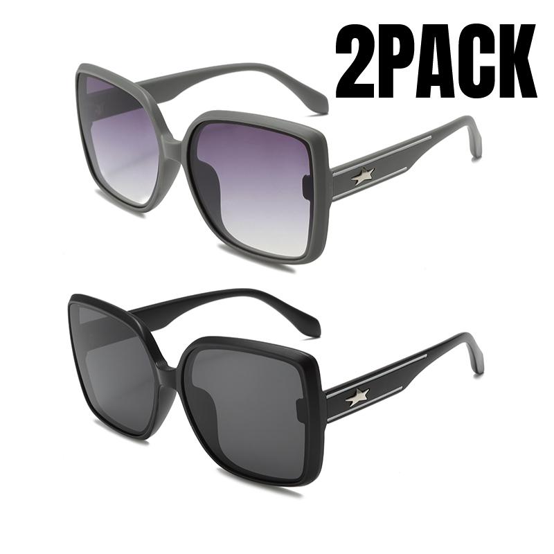 2PACK Large Square Frame Sunglasses Europe and The United States Fashion Trend Personality Net Red Lady Travel Sun Glasses