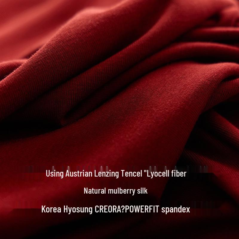 Tanglecel Tencel Silk Elastic Round Neck Short Sleeve Mulberry Silk T-Shirt for Spring & Summer