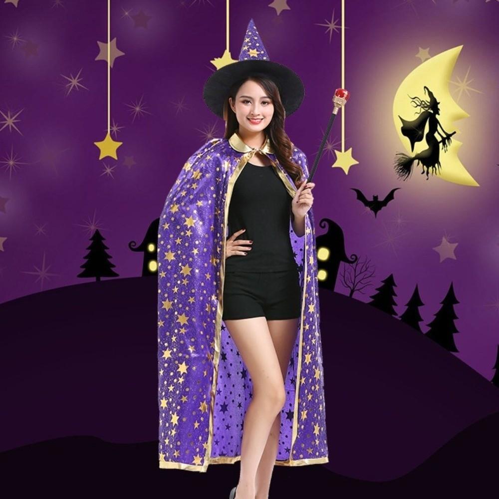 3pcs Bronzing Star Wizard Cloak Hat Eye Mask Set Magician Role-Play Costume Kit Party Costume
