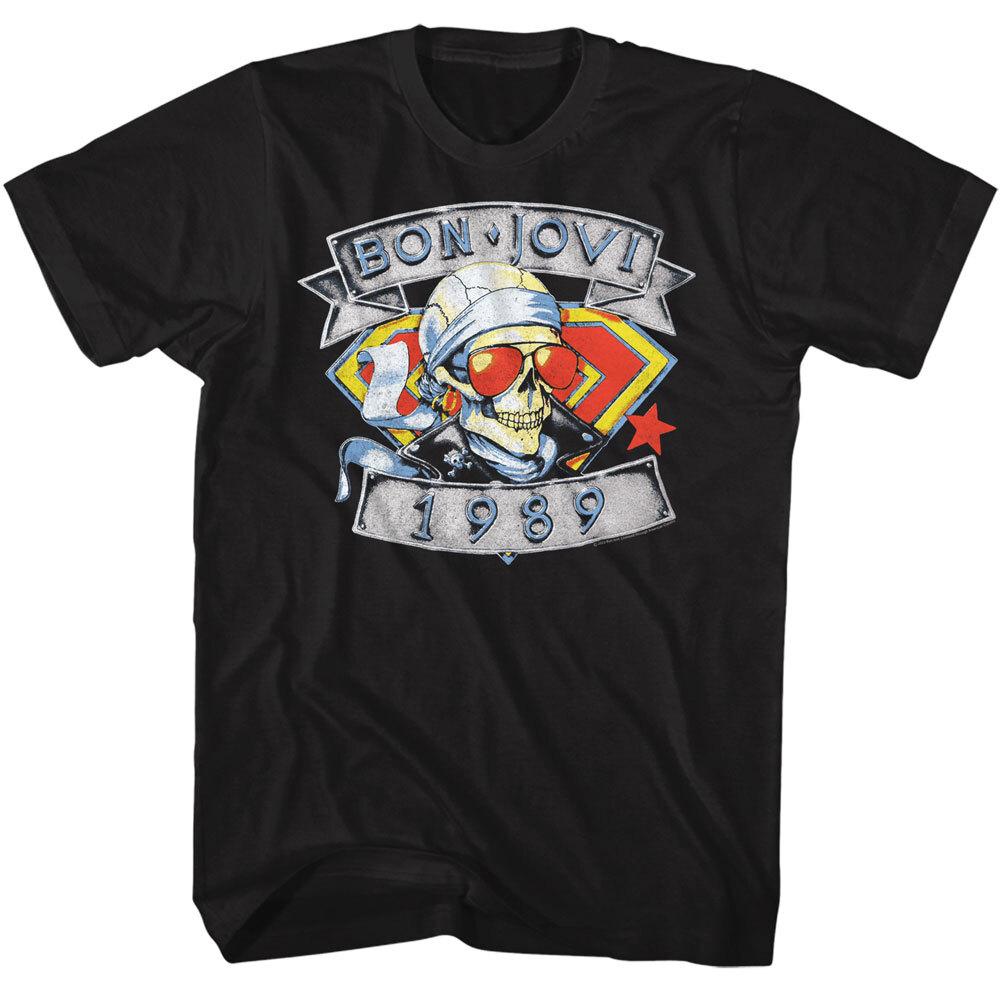 Bon Jovi 1989 Steel Horse Skull Sunglasses Leather Men T Shirt Rock Band Music S