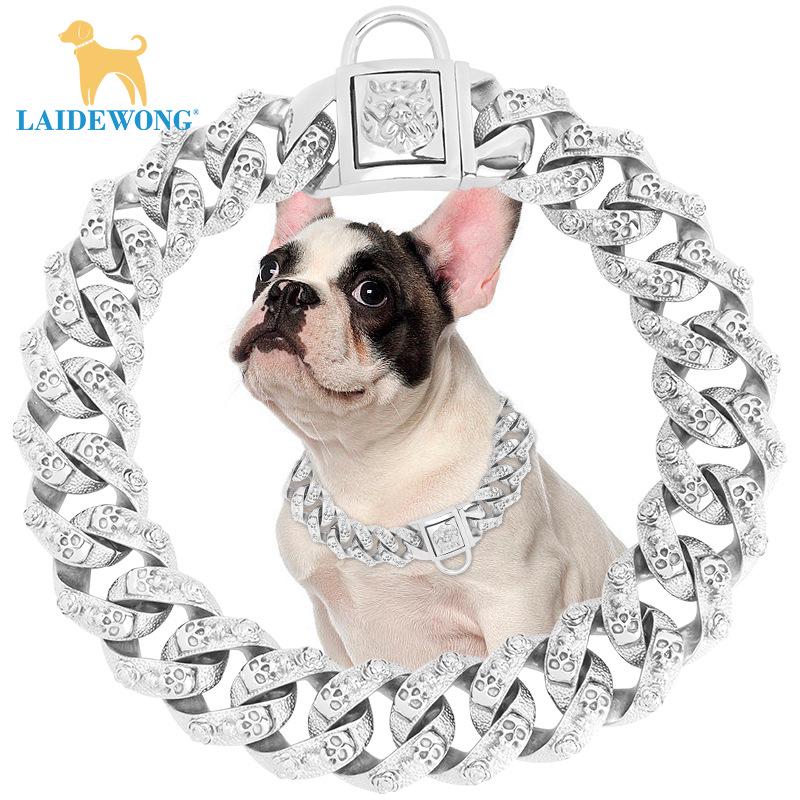 Skull Dog Collar & Leash: Stainless Steel, Fierce Design for Large Dogs, 32MM Thickened, in Stock 14 inch