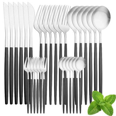 Juego de cubiertos MGOXO de estilo escandinavo, 30 piezas, juego de cuchara y tenedor, vajilla, cuchillo, plato dorado, juego de cuchara y tenedor de acero inoxidable, lonchera.