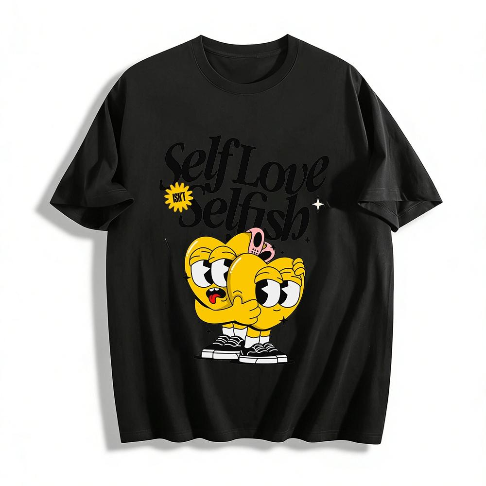 Self Love Isn t Selfish Retro Cartoon Heart Graphic Tee Pure cotton T-shirt XXS