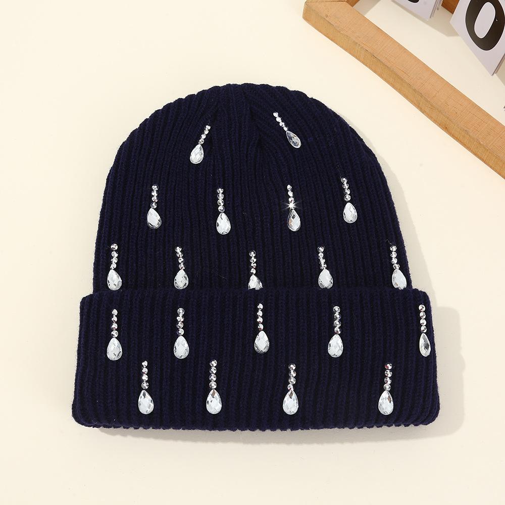 New European and American Pearl Flash Diamond Knitted Hat Double-layer Outdoor Warm Personalized Street Wool Hat Wholesale