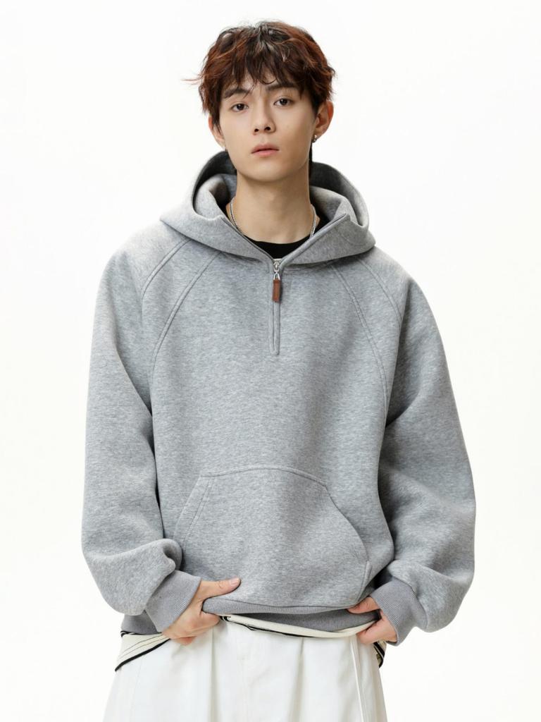 Unisex Heavyweight Half-Zip Hoodie with 3D Panel & Stand-up Collar for Autumn/Winter