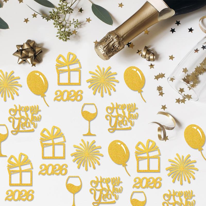 100 Stuks/Set Gelukkig 2026 Nieuwjaar Confetti Gouden Uienpapier Doe-het-zelf Confetti om te Gooien Vakantie Desktop Decoratie