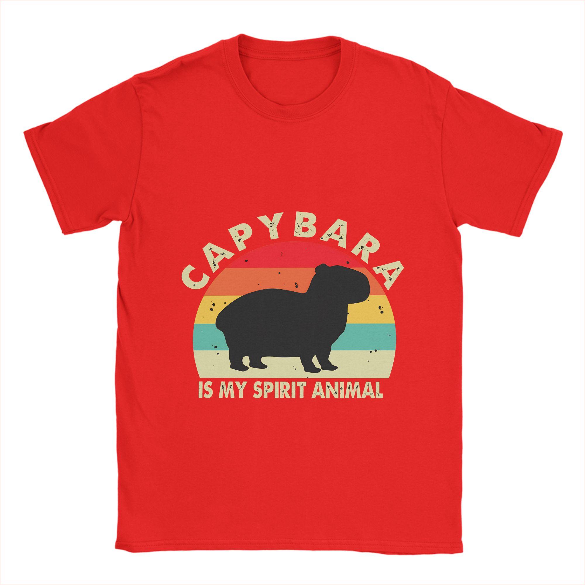 Summer Capybara Is My Spirit Animal Fashion T Shirts  Cotton Tshirt for Male Awesome Big Size Short Sleeve Clothing S