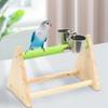 Bird Toy Firm Triangle Stand with Feeding Cup Playing And Resting Wood Pet Parrot Training Stand Parakeet Playground