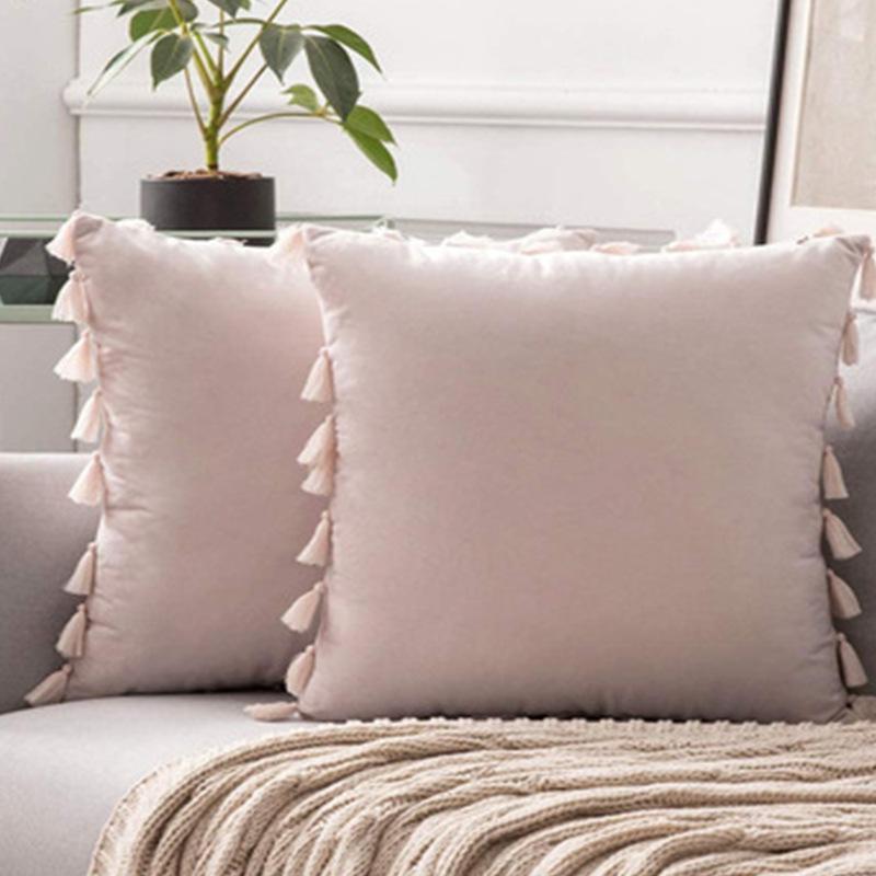 Nordic Style Solid Color Tassel Pillow Cover Short Plush Cushion Covers Bedroom Sofa Decorative Pillowcase Bohemian Style Gift Cushion Covers