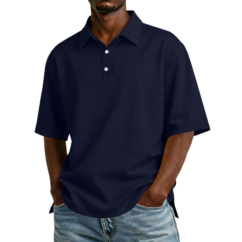 Men Short Sleeve Polo Shirt Classic Fit Cotton Blend Three Button Placket Casual Collar Top for Everyday Wear
