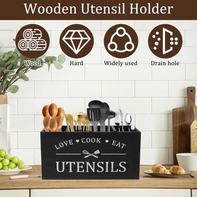 Suporte de Utensílios de Cozinha de Madeira Colher Garfo Pratos Rack de Armazenamento Recipiente Organizador de Utensílios de Cozinha com 4 Compartimentos Novo