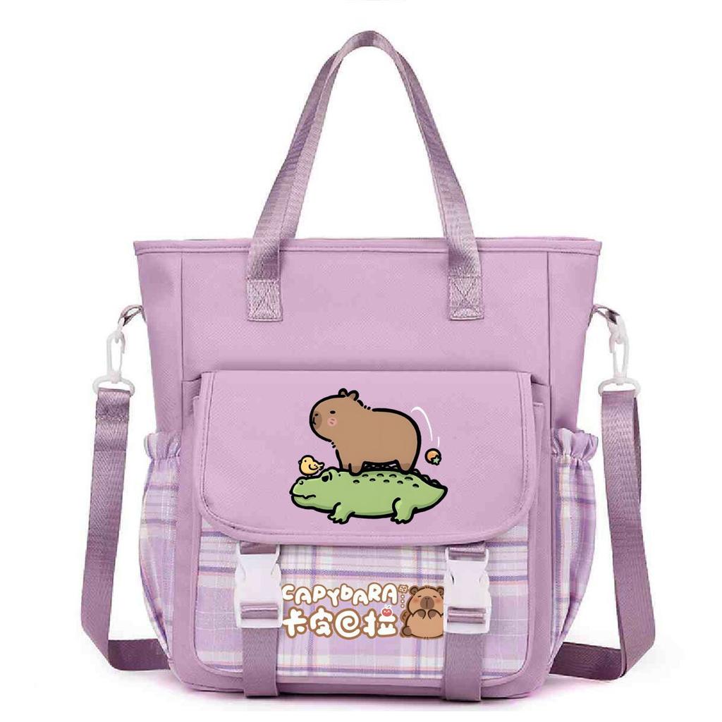 Crossbody bag, primary school, junior high school schoolbag, male and female students tutoring bag, cute kapibara large-capacity shoulder bag.